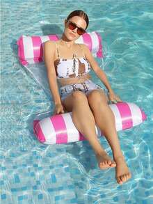 1pc Inflatable Pool Hammock, 4-In-1 Multi-Functional Striped Design Floating Chair, Foldable Mesh Lounge Chair, Suitable For Pool And Beach, Adult Pool Party Accessory - Multicolor - View 4