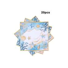 20/40/60pcs Watercolor Ocean Style Gold Rim Cocktail Napkins, Starfish And Shell Print 2-Ply Thickened Beach Tabletop Decorative Napkins, Suitable For Island Party, Pool Party, Beach Wedding, Mediterranean Style Party, Picnic, Baby Shower And Birthday Party - Multicolor - View 11