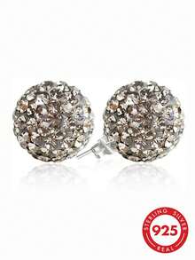 925 Sterling Silver Sparkling Ball Stud Earrings 8mm 1 Pair - Grey - View 1