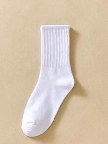 6 Pairs White High Elasticity Sports Socks, Breathable And Moisture-Wicking, Unisex Sports Casual Daily Socks, Available In 1/5/10 Pairs - White - View 4