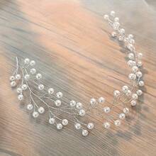 1pc Versatile Simple Faux Pearl Bridal Hairband Clip Fixed Headband - White - View 4