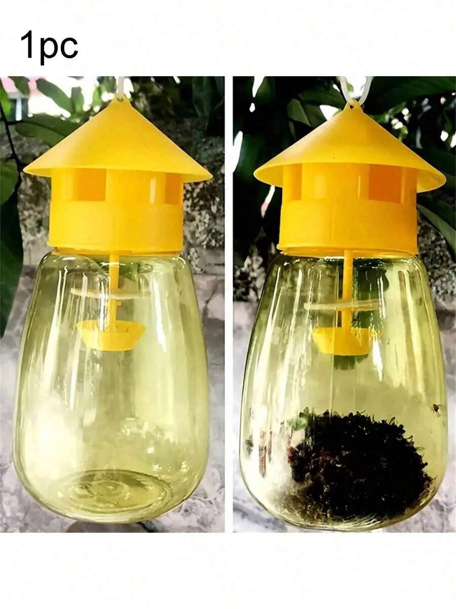 1個可重複使用懸掛式蒼蠅/昆蟲/飛蟲捕捉瓶，適用於廚房/閣樓/地下室及戶外花園/果園/林地，害蟲防治，無需用電，塑料材質，15cm大號黃色黏貼式蒼蠅陷阱貼紙，果蠅捕捉瓶，果蠅誘餌（不含誘餌），家居裝飾，家居用品 - 可選1個懸掛蒼蠅捕捉瓶掛鉤