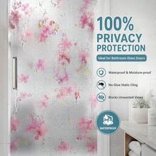 Watercolor Pink Peach Blossom Static Cling Window Privacy Film, Oil-Resistant Easy Wipe Bright Light Translucent Glass Sticker, Kitchen Special Decor Window Cover For Sliding Glass Door Balcony Bathroom - Safflower - View 3