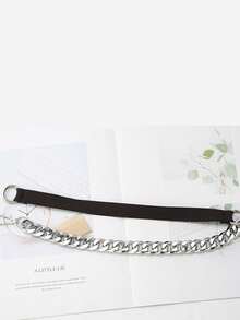 1pc Women's Multi-Color Waist Belt, Fashionable Vintage Suit Elastic Chain Waist Belt, Design Metal Chain Detachable Belt - A - View 16