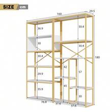 160 X 29.5 X 180 Cm Shelf In A Modern Minimalist Style, Steel Tube + MDF, Stable Rectangular Structure, Gold And White Color Scheme, Easy To Assemble And Clean, Gold + White - 金色 - 查看 5