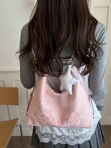 Mochila de gran capacidad estilo coreano, nuevo bolso bandolera de moda versátil para ir al trabajo, bolso de hombro tipo tote - Rosa - Ver 6