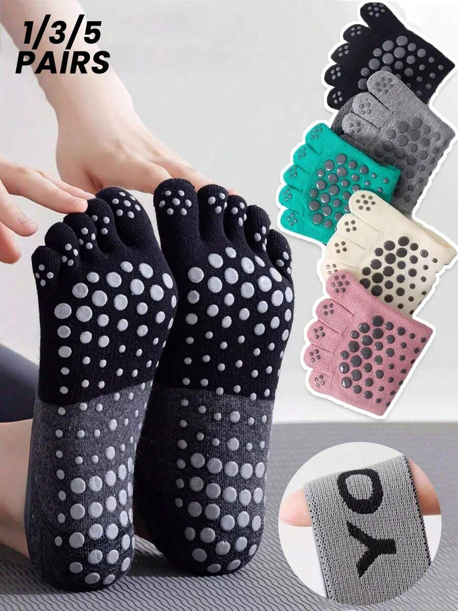 1/3/5 Pairs Yoga Socks Non-Slip Professional Women Summer Pilates Socks Thin Short Five Toe Socks For Workout, Dance - Multicolor - View 1