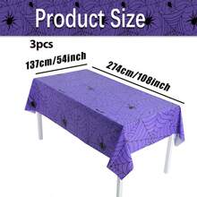 1pc/3pcs Waterproof Disposable Purple Spider Web Tablecloth Rectangular Table Cover, Horror Gothic Decor For Halloween Dinner Party Supplies - Spider Web Tablecloth - View 11