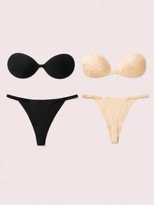 Lignisse Women's Adhesive Invisible Push-Up Strapless Sticky Bras With Thong ,Instant Breast Lift, Suitable For Backless Evening Gowns And Special Occasions - Multicolor - View 2