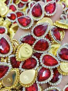 10/50/100/200pcs Shiny Teardrop Rhinestone Buttons, Multi-Color Crystal Gemstone Decor With Gold Frame, Flat Back Sew-On Rhinestones, Suitable For DIY Clothing, Halloween Decor, Jewelry Making, Hair Accessories, Wedding Dress, Christmas Home Decor - A - View 17