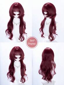 alicegarden 28-Inch Long Synthetic Wig Featuring A Natural Wavy Style In A Stunning Burgundy. Designed With Bangs , This False Hairpiece Is Perfect For Ms Halloween Cosplay Daily Use, Offering A Natural And Natural Durable Wig Gift For Ladies. - Burgundy - View 8