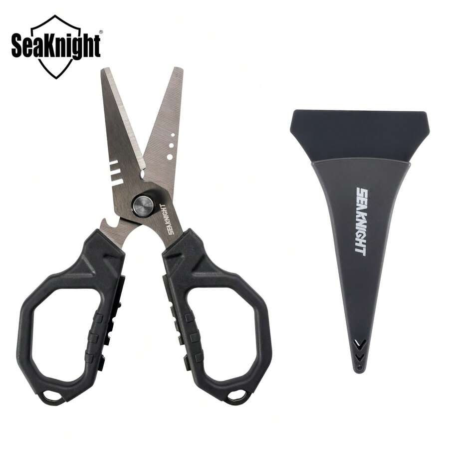 Tijeras de Pesca SeaKnight con Funda - Tijeras de Acero Inoxidable Recubiertas de Titanio - Tijeras Pinzas de Pesca Multifunción - Negro - Ver 1
