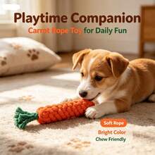 1pc Knotted Carrot Dog Chew Toy, Suitable For Boredom Relief And Teeth Grinding For Dogs At Home - Orange - View 7