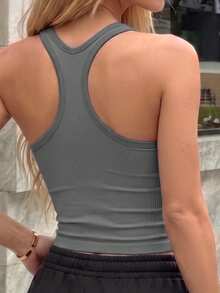 1pc Sports Tank Top With Built-In Bra - Dark Grey - View 2
