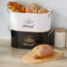 Myrothcane Oval Metal Bread Box With Bamboo Lid And Side Handles, Large Capacity Kitchen Countertop Bread Storage Bin, Farmhouse Style Bread Freshness Container, White And Black Optional Food Storage Canister - Black and White - View 13