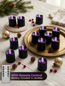 6/12/24pcs Fairy Lights Candle Set With Remote Control, Timer/Remote Function, Battery Operated Flameless Candles, Black Cup Candles, Wish Candles, Mini Candles For Table Centerpiece Decoration, Suitable For Home, Halloween, Christmas, Valentine's Day, Birthday, Gift, Proposal, Wedding, Party, Various Holiday Atmosphere Lighting - Black-purple Light - View 1