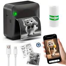 PRINHSJI Mini Printer, Portable Thermal Sticker Printer, Includes 1 Roll Of Printing Paper, Suitable For Photos, Images, Diaries, Notes, DIY, Compatible With IOS And Android - Multicolor - View 2