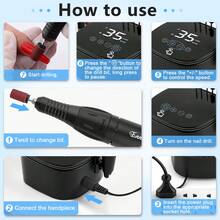 35000 RPM Professional Electric Nail Drill With Bit Holders, Touch-Button Operation, For Manicure Trimming & Gel Removal, Suitable For Nail Salon And Home Use - 黑色 - 查看 5