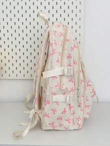 Mochila versátil de moda para mujer con lazo y doble espalda, bolso combinado para estudiantes - Blanco - Ver 3