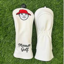 Niche American Vintage Golf Club Head Cover, Cream Base With Red Cap Portrait Embroidery, Delicate Lychee Texture PU, Anti-Collision, Professional Golf Course Use - White - View 4