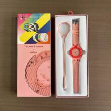 Colorblock Silicone Women's Quartz Watch, Gift Box Set With Matching Color Leather Bracelet, Casual Versatile Wristwatch, Detachable Watch Head, Exquisite Gift Watch Set For Dating (1pc/Set) Includes Watch Box - Pink - View 3