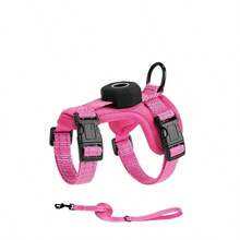 Pet Harness & Leash Set With GPS Protective Cover, Adjustable Cat Dog Walking Kit, Reflective Straps, Breathable Design - Pink - View 8