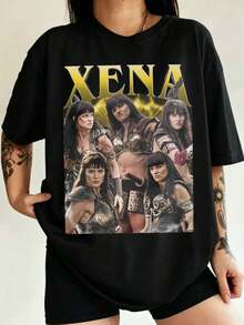 Xena 90s Vintage Style T-Shirt, Soft-Style  T-Shirt, Gift For Woman And Man Garment-Dyed T-Shirt - 黑色 - 查看 1