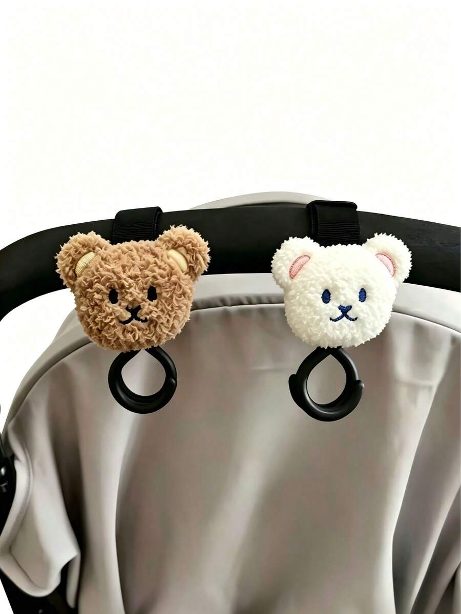 1/2pcs Baby Stroller Hooks/Cute Bear Children Stroller Umbrella Hanging Bag Storage Ring Hooks Baby Supplies Storage Accessories, Suitable For Bag Storage/Suitable For Daily Use And Outdoor Shopping/Newborn Essentials/Travel Necessities/Baby Stroller Essentials