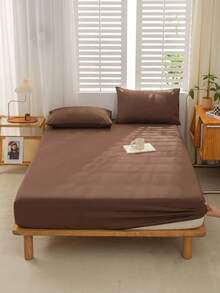 1pc Coffee Brown Ultra Soft Solid Color Fitted Sheet, Lightweight Bedding, Mattress Cover, Deep Pocket Design Fits Up To 11.8 Inches, Soft And Breathable, Suitable For Twin, Full, Queen, King Size Beds, All Seasons - Coffee Brown - View 6