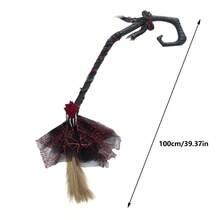 Halloween Witch Broom Gothic Roses Skeleton Hand Witch Broomstick Masquerade Party Favor Booth Accessories - Black - View 11