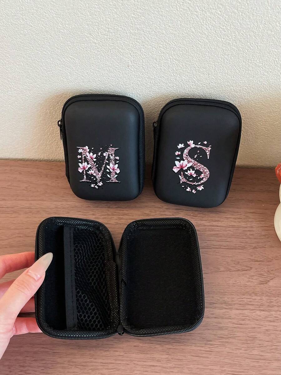 1pc Printed Data Cable Storage Bag With Zipper, Gold Powder Color, 26 Uppercase Letters A/B/C/D/E/F/G/H/Y/J/K/L/M/N/O/P/Q/R/S/T/U/V/W/S/Y/Z Pattern, Colorful Printed Design, Portable Storage Bag For Data Cable/Charger/Earphones - Multicolor - View 1