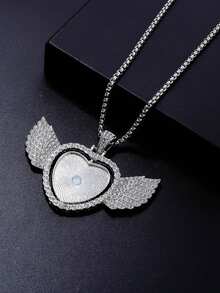 Custom Photo Hip Hop Memory Angel Wings Reversible Heart Photo Frame Pendant Necklace, Printed Jewelry Exquisite Special Gift - Multicolor - View 6