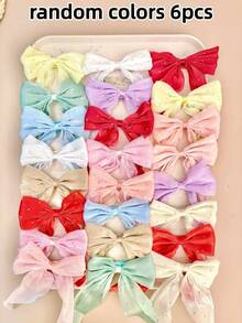 3/6pcs Random Multi-Color Rhinestone Glitter Mesh Bow Hair Accessories Set, Includes Long Sparkling Ribbon Bow Hair Clips And Solid Color Pearlescent Organza Multi-Style Hair Clips, Sweet Cute Versatile Hair Ornaments For Daily, Date, Sports, School And Casual Wear - Multicolor - View 8