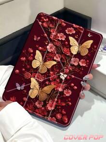 酒紅色蝴蝶 2D 平板保護殼，相容 iPad Air 11 吋 M3 2025/M2 2024、Air 第 5 代 2022、(A16) 11 吋第 11 代 2025，相容 Galaxy Tab、Kindle Paperwhite 第 12 代 2024，透明背板，時尚圖案保護殼，自動睡眠/喚醒功能，氣墊保護，適合禮品與辦公使用 - 彩色 - 查看 3