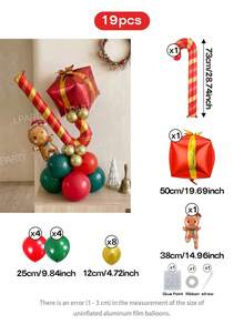 52pcs/22pcs/19pcs/10pcs/2pcs Christmas Theme Balloon Set, Red Nose Reindeer, 3D Standing Deer, Mini Gingerbread Man, 22 Inch Red & Gold Gift Box, Red Star/Round Balloons, Red & White / Red & Green Striped Candy Cane Balloons, New Year 2027 Table / Tabletop - View 12