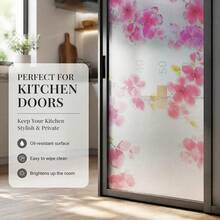 Watercolor Pink Peach Blossom Static Cling Window Privacy Film, Oil-Resistant Easy Wipe Bright Light Translucent Glass Sticker, Kitchen Special Decor Window Cover For Sliding Glass Door Balcony Bathroom - Safflower - View 8
