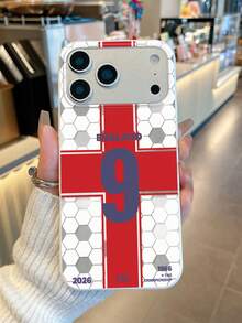 1 pieza Funda de teléfono con la Cruz de San Jorge #9 de la Selección Nacional de Inglaterra, Funda de teléfono de fútbol, Accesorio diario para fans de fútbol, Adecuado para temporada de partidos, Cumpleaños, Navidad, Acción de Gracias, Regreso a la escuela, Ocasiones con tema de la Copa del Mundo, Compatible con Funda de & Funda de Galaxy, Compatible con iPhone 17, Compatible con iPhone 17 Pro, Compatible con iPhone 17 Pro Max, Funda de teléfono, Accesorios de teléfono, - Blanco - Ver 4