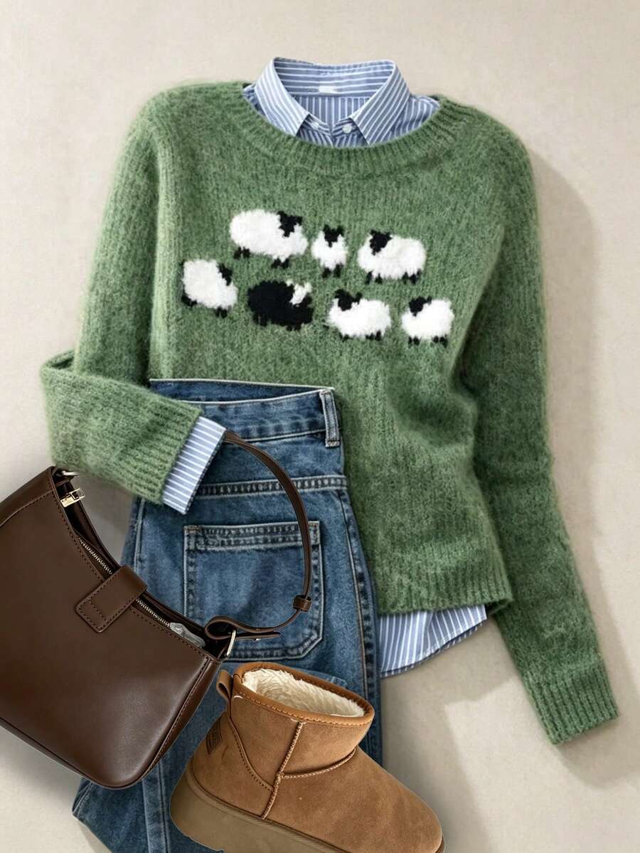 Third Introversion Women's Casual Spring/Autumn/Summer Versatile Ruffle Flutter Sleeve Button-Up Shirt With Contrast Trim - Green - View 1