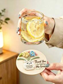 1/6/12pcs "Thank You For Helping Me Grow" Floral Wooden Coasters, Teacher Appreciation Gift, Round Coasters, Suitable For Classroom, Home Office, Back To School Decor, Desk Decor, Thank You Gift, Conveying And Positive Energy - The Flowers Thank You - View 2