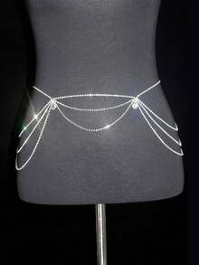 Cadena de cintura con gota de agua de strass, adecuada para ocasiones de fiesta - Plateado - Ver 3