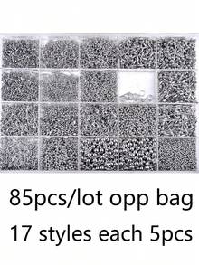 85件套不锈钢各式穿刺饰品，包括舌环、眉环、鼻环、唇环 - 銀色 - 查看 1
