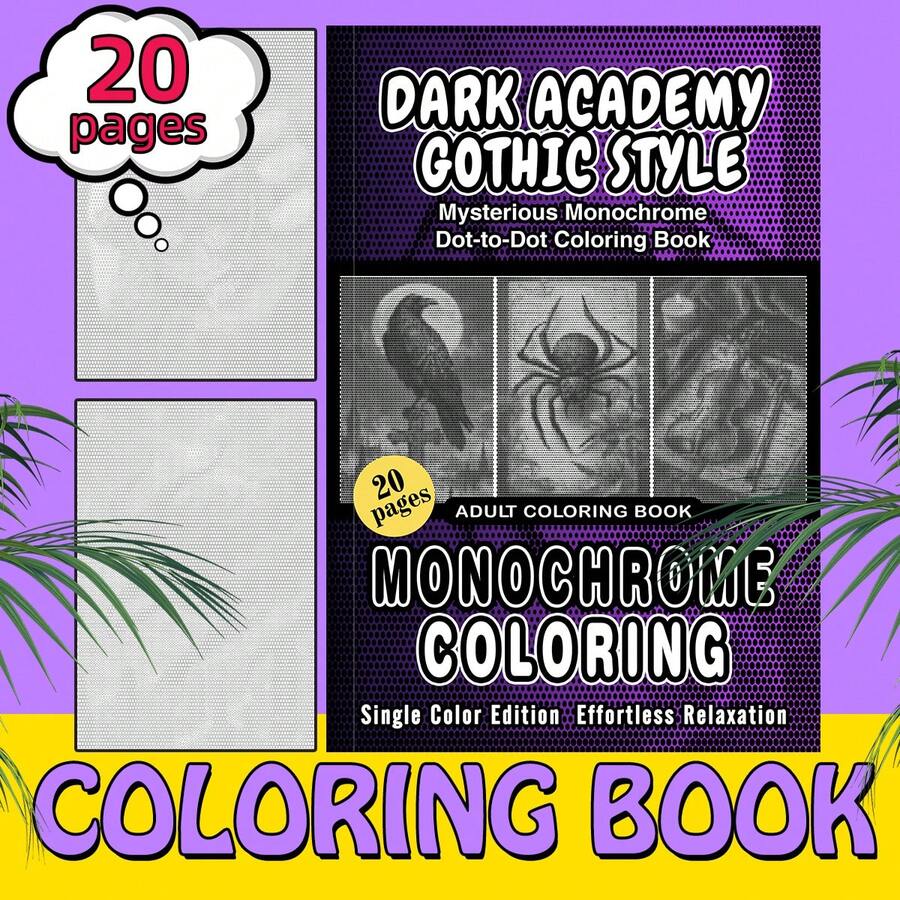 1pc 20-Page Mysterious Dark Gothic Dot-To-Dot Coloring Book, Adult ...