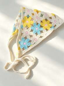 1pc Women's Pastoral Style Square Scarf, Multi-Functional Bohemian Headscarf, French Country Style Triangle Headwrap, Hollow Breathable Knitted Floral Tie-Up Headband, Spring/Summer Girl Picnic Travel Hair Tie, Vintage Floral Adjustable Tie Hair Accessory, Suitable For Vacation/Beach/Daily Wear - Multicolor - View 16