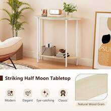Half Moon Console Table, 40" Narrow Entryway Table With Storage Shelf, 2-Tier Modern Sofa Table With Metal Frame, Behind Couch Table For Hallway, Living Room, Entrance & Foyer, Natural & White - Natural + White - View 5