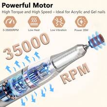35000 RPM Professional Electric Nail Drill With Bit Holders, Touch-Button Operation, For Manicure Trimming & Gel Removal, Suitable For Nail Salon And Home Use - 白色 - 查看 4