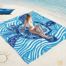 1pc Extra Large Blue Mandala Turtle Sand-Proof Quick-Dry Beach Towel Mat, Suitable For 1-3 Adults - Lightweight, Durable Polyester Fabric - Perfect For Travel, Camping, Hiking And Leisure Beach Time, Beach Mat, Picnic Mat, Camping Ground Cover - Multicolor - View 1