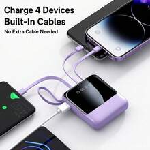 hoco. Portable Charger Battery Pack 10000mAh With Built-In Multi Charging Cables, Detachable Cable Convenience, Digital Display And LED Light, Great For Women On The Go, Travel Days, Holiday Shopping, Weekend Getaways And Daily Backup Power - Default - View 5