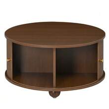 Coffee Table And TV Unit Set, Round Coffee Table With Curved TV Unit, Vertical Relief Structure, Sliding Doors, MDF Frame, Metal Handles, Spherical Metal Feet, Versatile Storage Space - 卡其色 - 查看 9