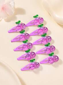 10 piezas de pinzas para el flequillo lateral de uva morada dulce y linda para niñas, adecuadas para uso diario - Multicolor - Ver 1