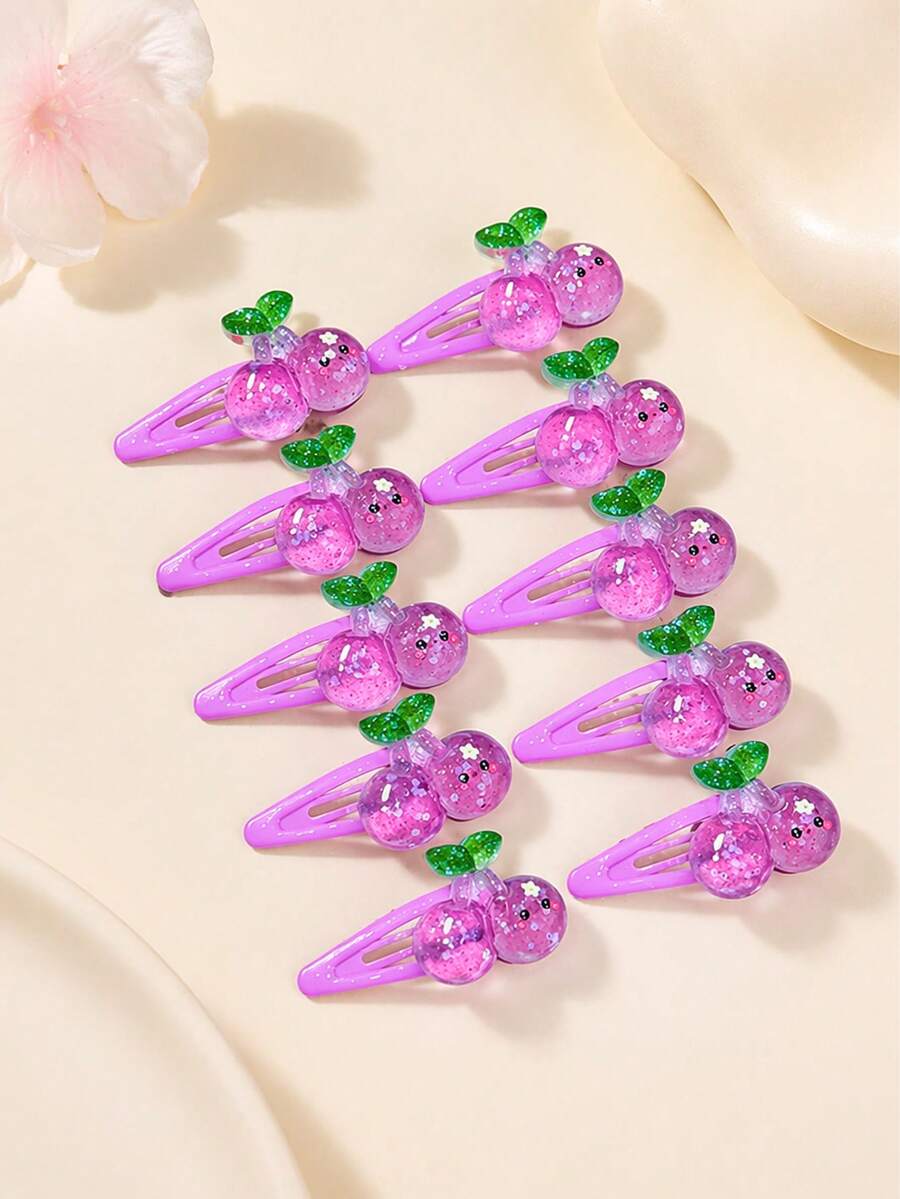 10 piezas de pinzas para el flequillo lateral de uva morada dulce y linda para niñas, adecuadas para uso diario - Multicolor - Ver 1